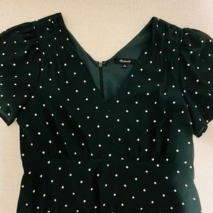 Madewell green polka dot v-neck dress